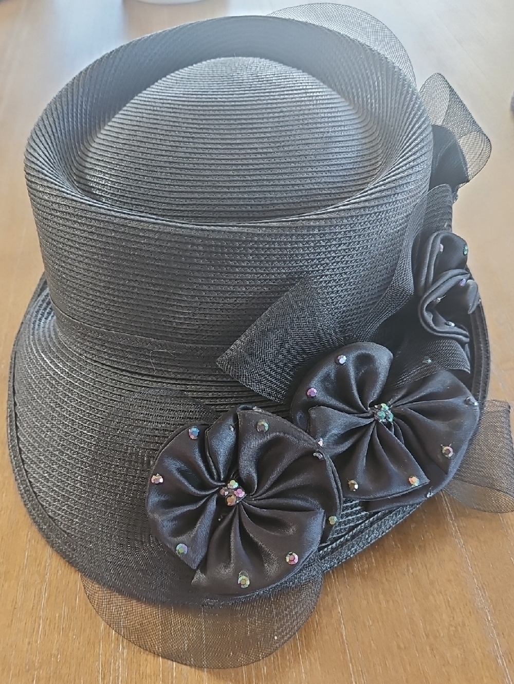 Deborah Fashions Elegant Black Women's Dress Hat with Floral Accents